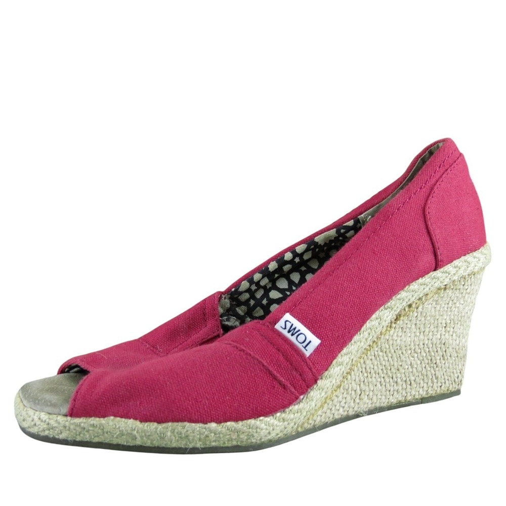 TOMS Women's  Peep Toe Red Fabric Pump 9.5‎ Medium Gently Used 2025